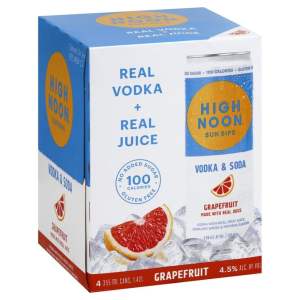 High Noon Sun Sips Gluten Free No Added Sugar Grapefruit Vodka & Soda Cans (12 oz x 4 ct)